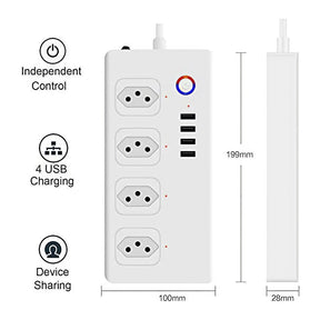 Régua de Energia Inteligente WiFi Tuya com Entradas USB - Extensão Tomada Inteligente, Protetor contra Surtos, Compatível com Alexa