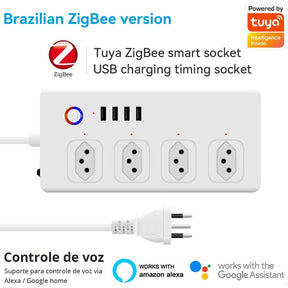 Régua de Energia Inteligente WiFi Tuya com Entradas USB - Extensão Tomada Inteligente, Protetor contra Surtos, Compatível com Alexa