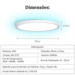 Luminária de Teto Plafon LED Redondo Inteligente Alexa Google Home